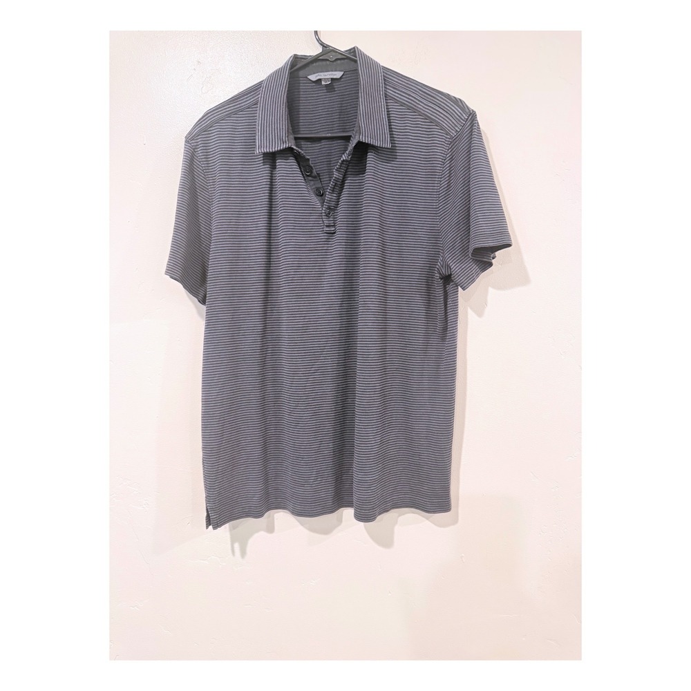 John Varvatos Mens Large Polo Shirt Short Sleeve Charcoal Gray Striped Knit